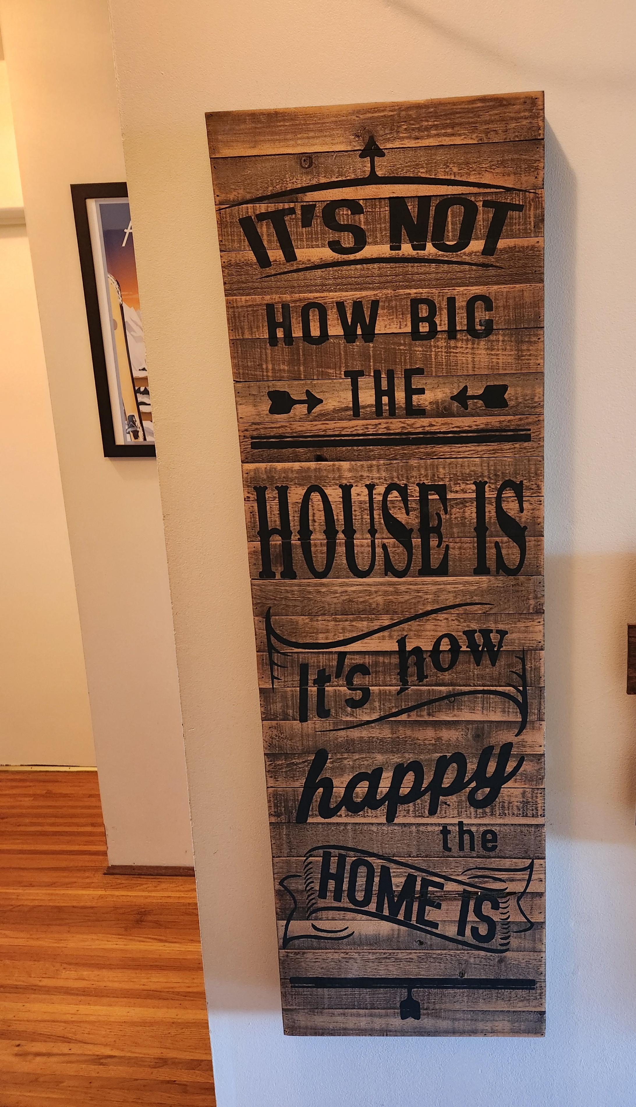 Large Decorative Wooden Wall Panel with Writing (113.5 x 35 cm)