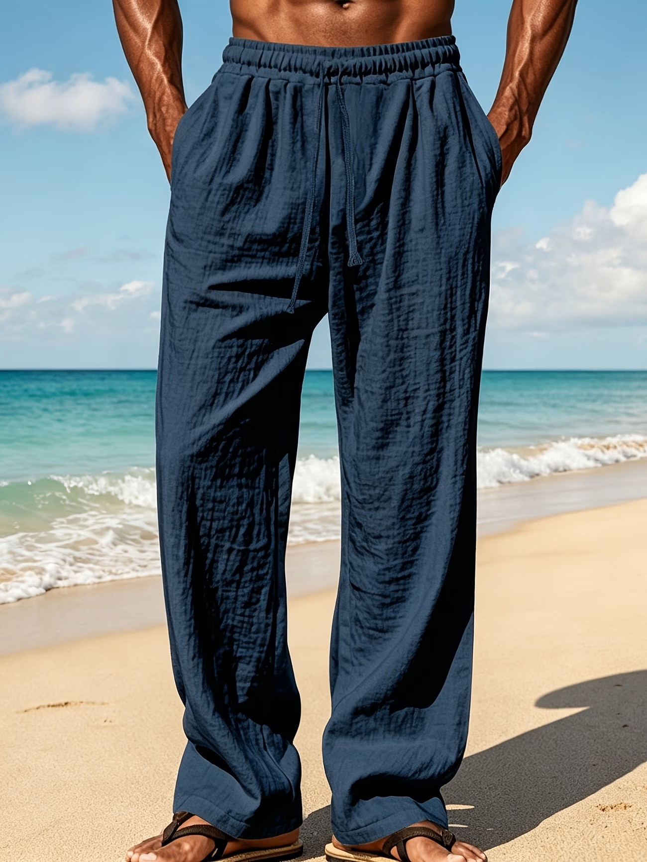 Men's Solid Color Linen Wide-Leg Pants