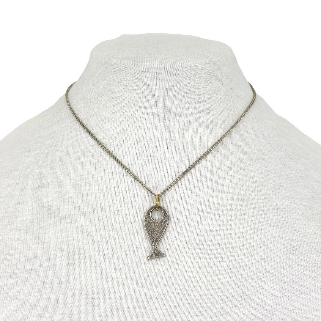 Vintage silver Plated fish pendant necklace - GM303 - photo 2