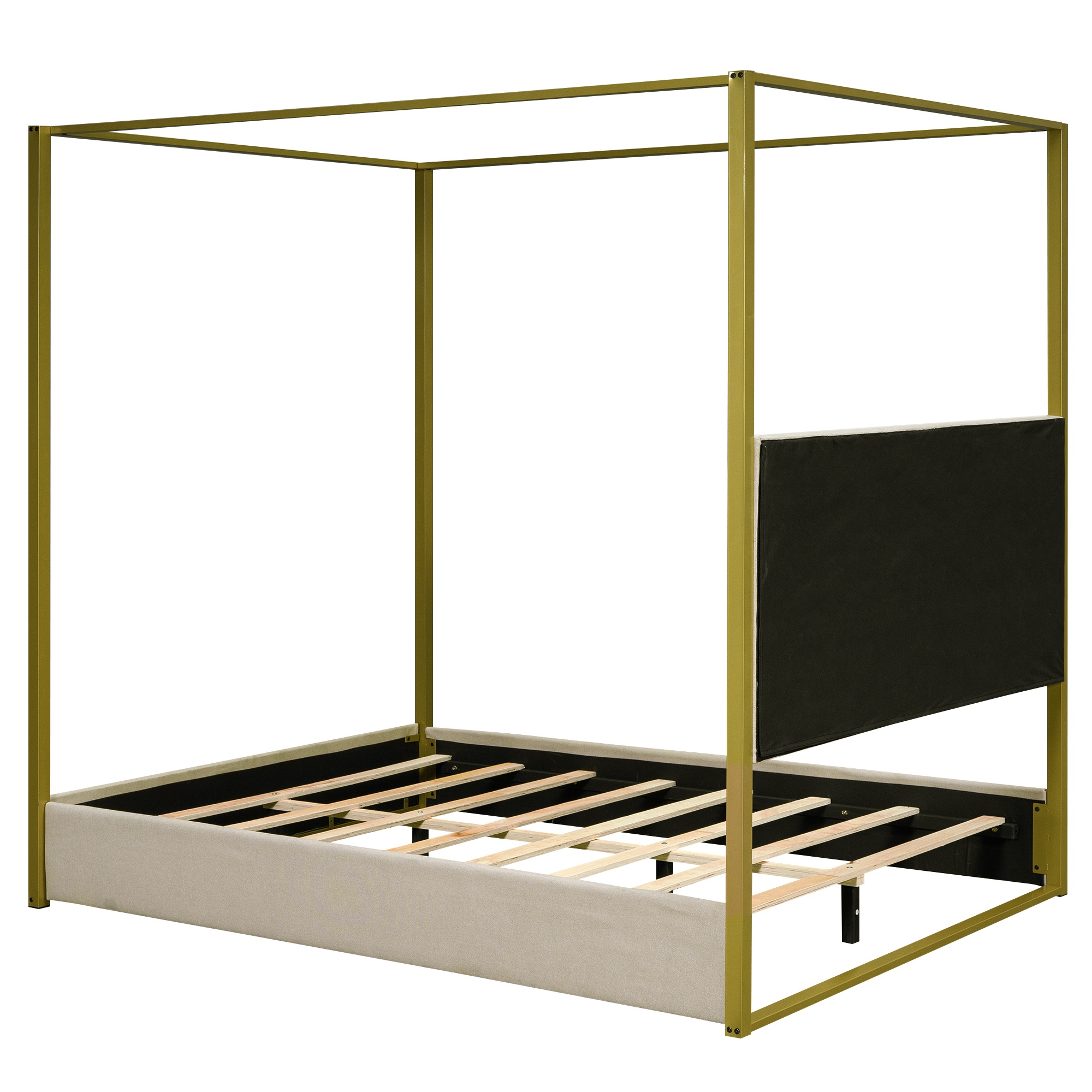 Luxury Velvet Queen Four-Poster Bed – Modern Canopy Bed Frame - photo 4