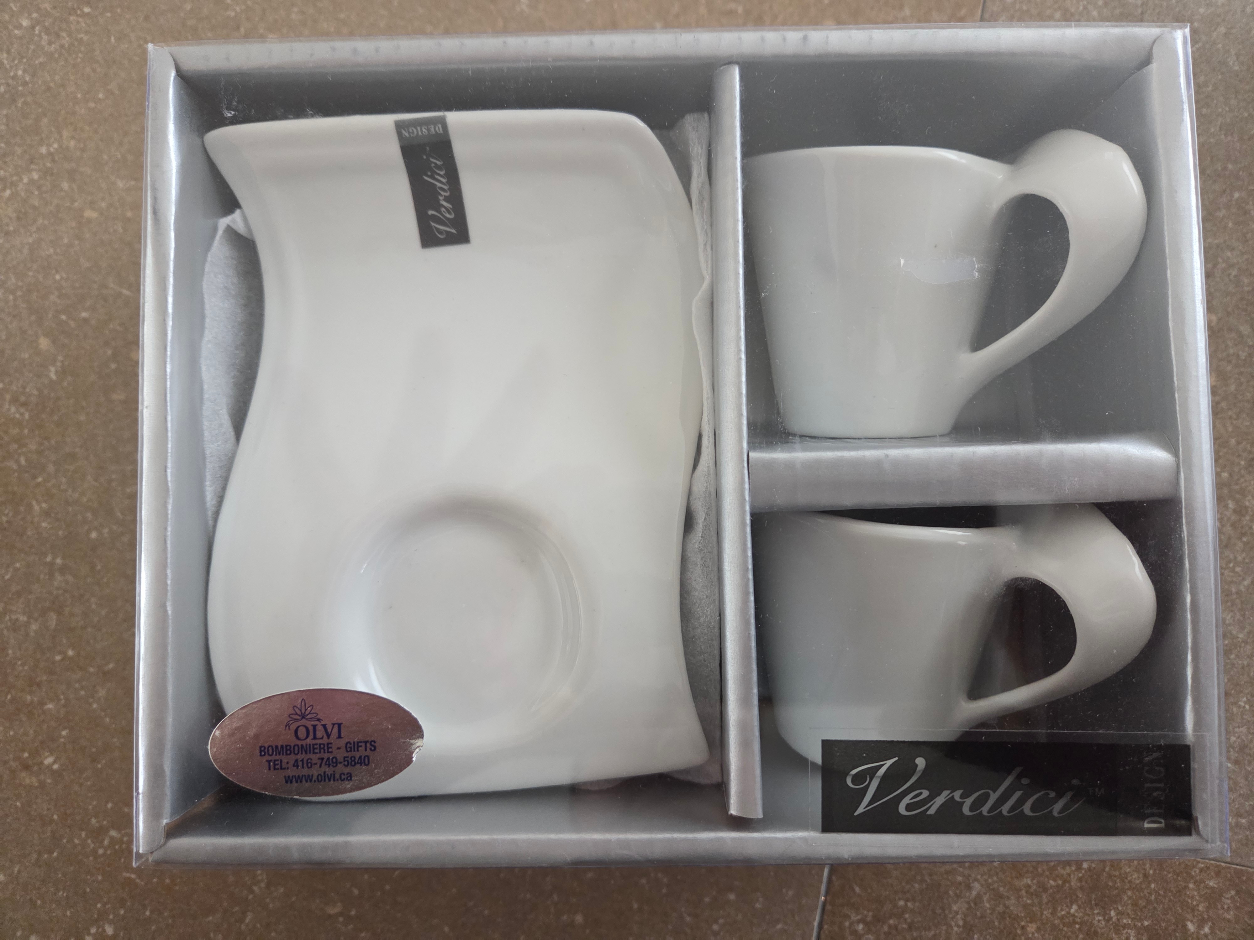S/2 Verdici Design Espresso Cups & Saucers – New in Box
