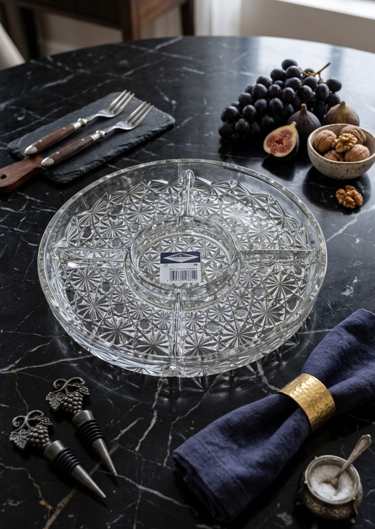Mid-Century Clear Pressed Glass 5-Section Serving Platter