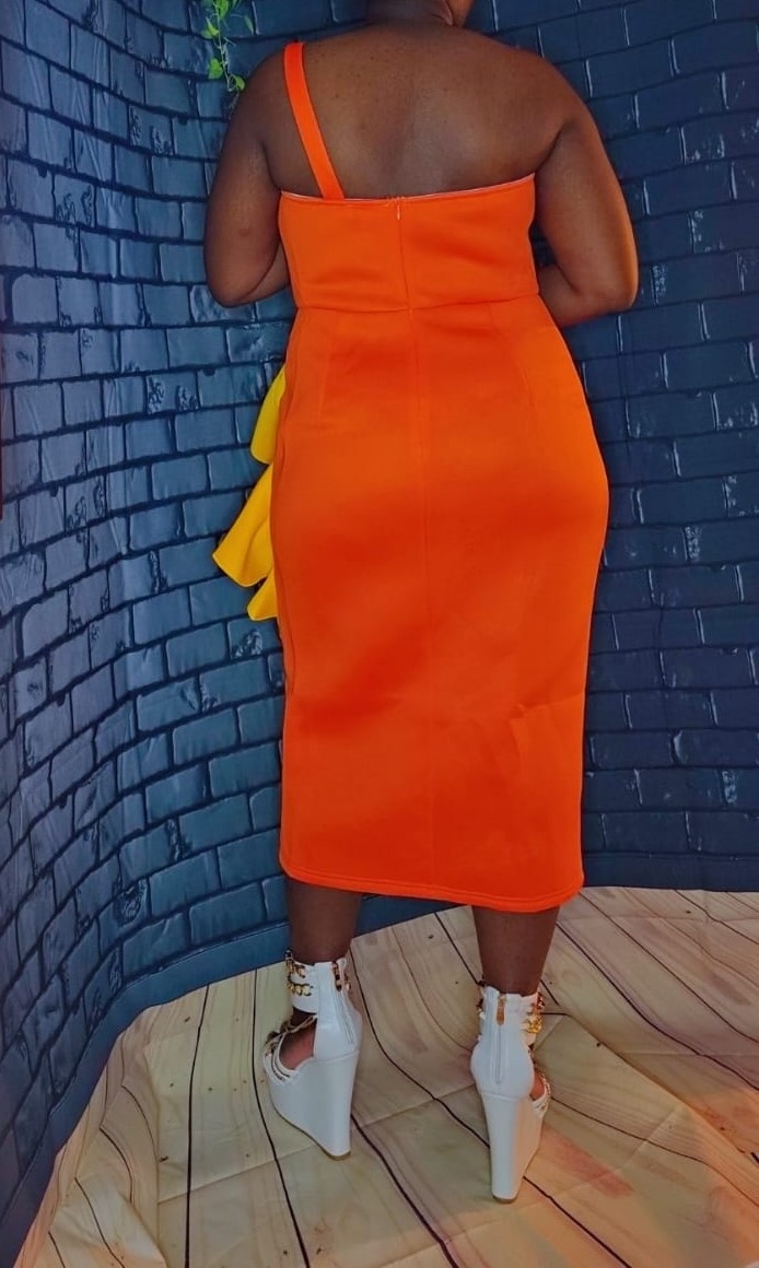 Orange and Yellow Ruffle Dress with Buckle - photo 2