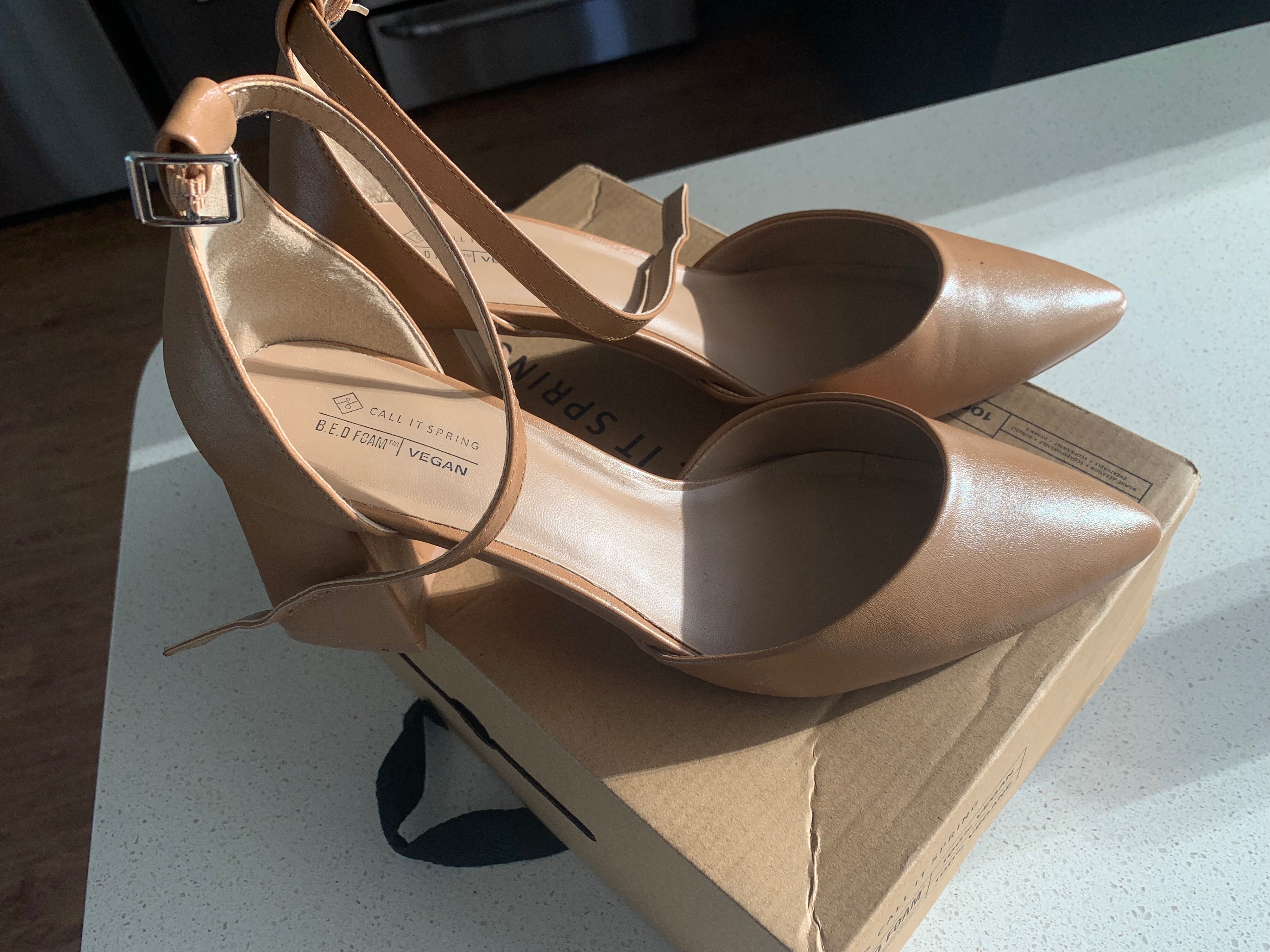 👠 Call It Spring Nude/Blush Ankle-Strap Pointed-Toe Heels