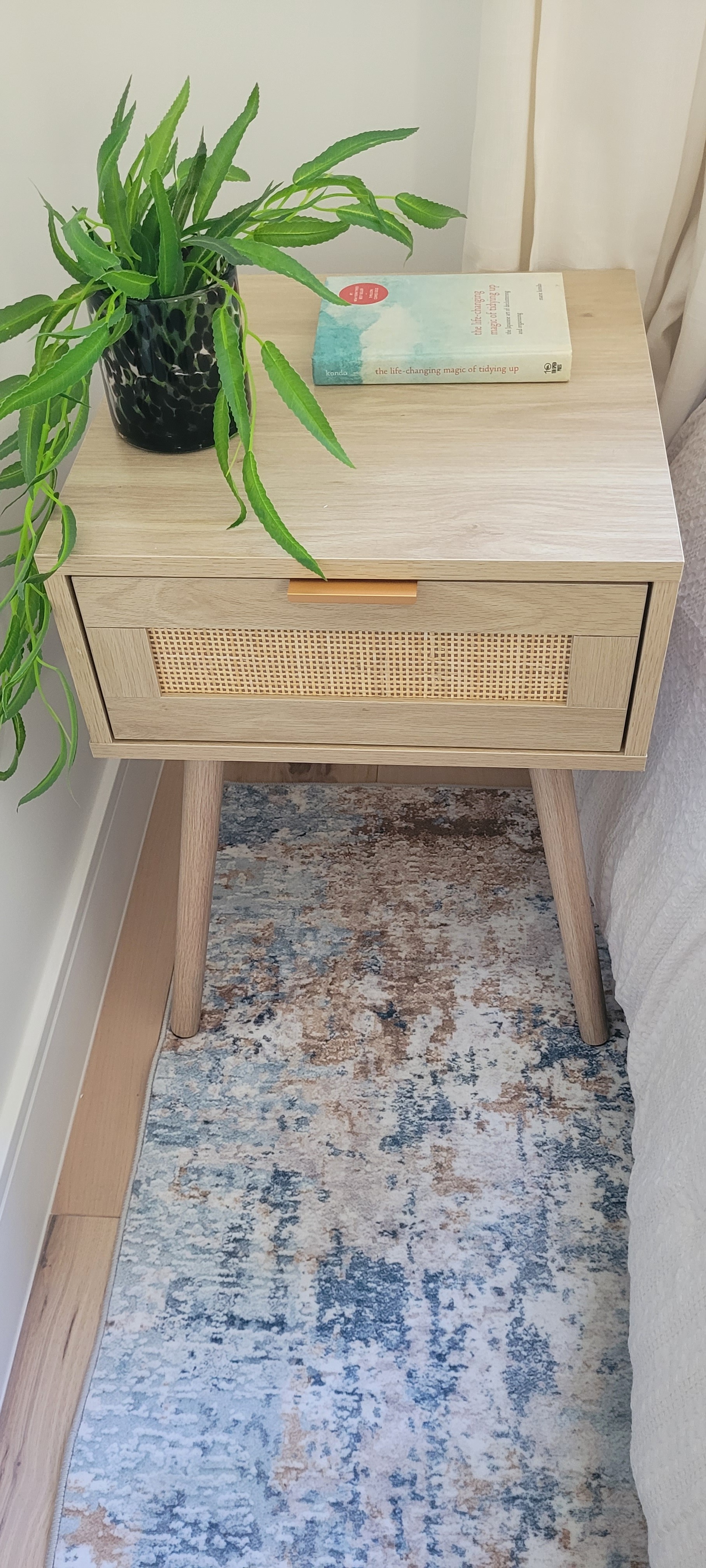 BRAND NEW Wooden Nightstand with Rattan Drawer - photo 3