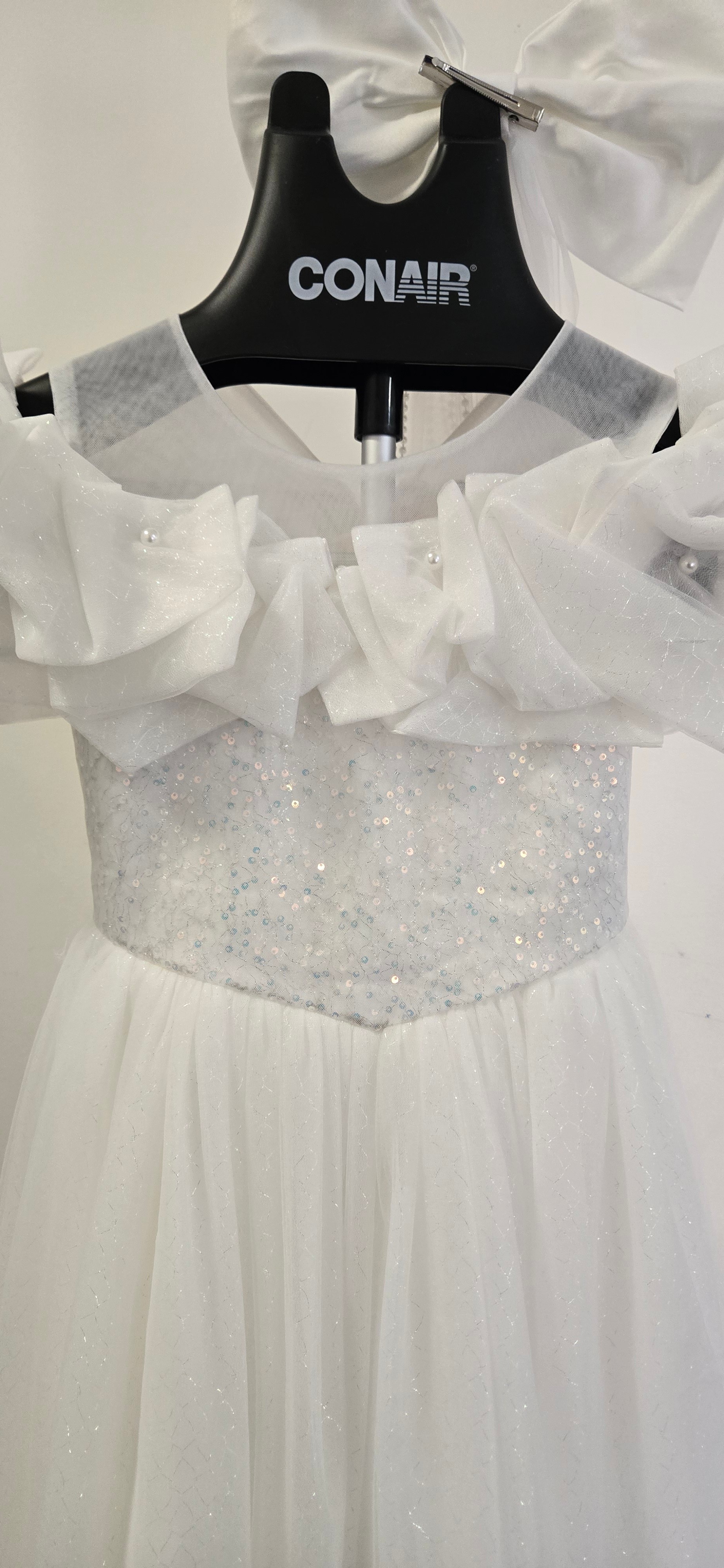 White Sequin Tulle Dress with Bow 23212 - photo 3