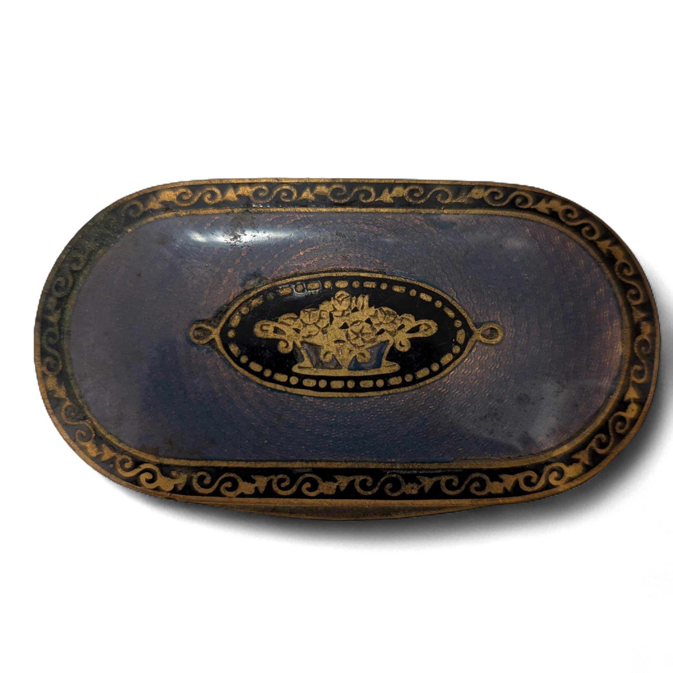 Austrian Enamel and Gilt Brass Snuff/Pill Box with Mirror