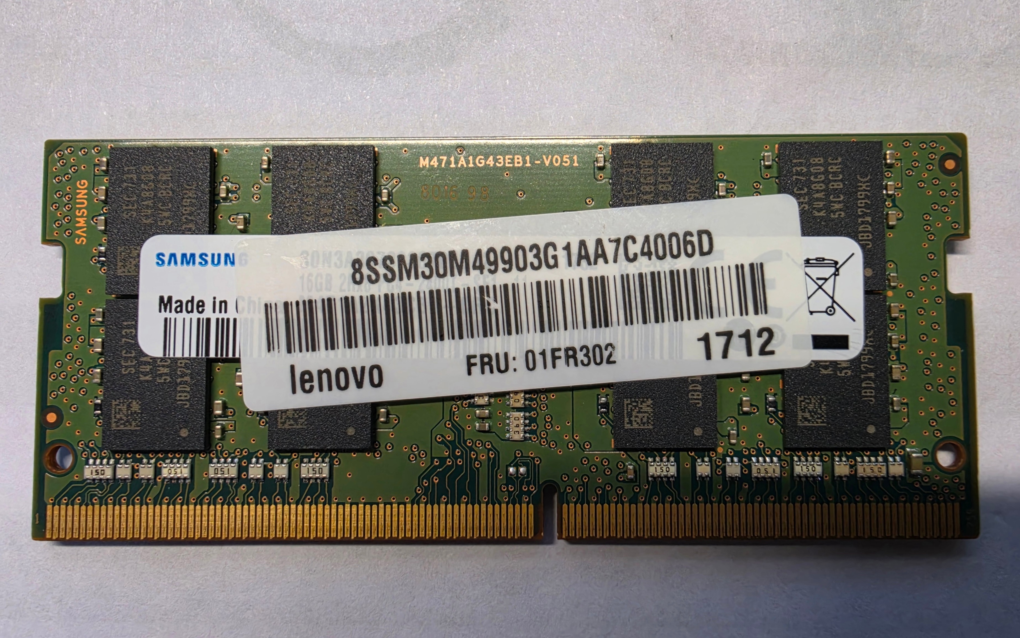Samsung 16GB DDR4 2400MHz Laptop RAM SODIMM PC4-19200 Lenovo OEM