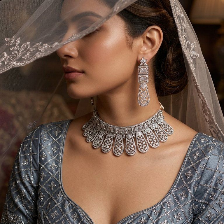 Diamond Necklace and Earrings Set