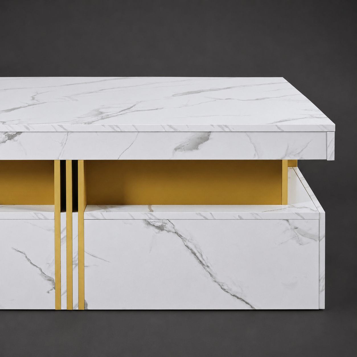 Marble Coffee Table with 4 Drawers – Modern White & Gold - photo 4