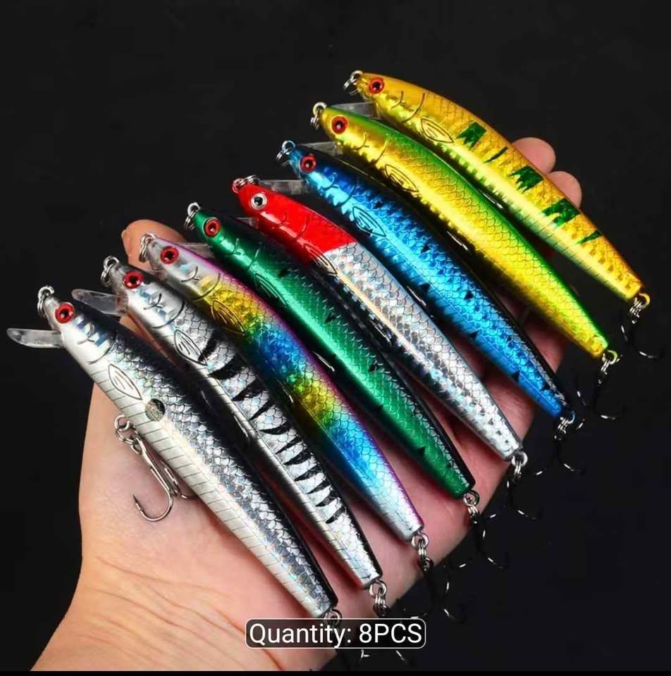 Floating Minnow Fishing Lures - 8 Pack