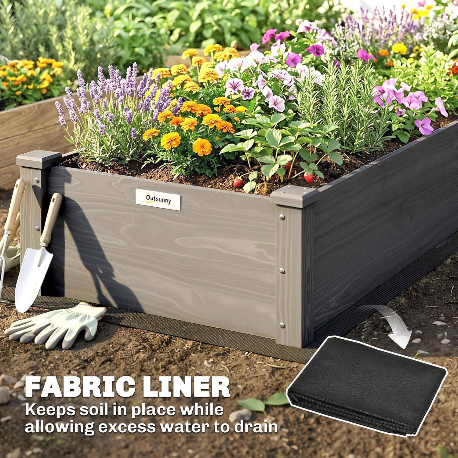 Outsunny Wooden Raised Garden Bed – Grey - photo 3