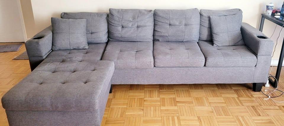 🛋️ Convertible L-Shaped Sectional Sofa – Light Grey
