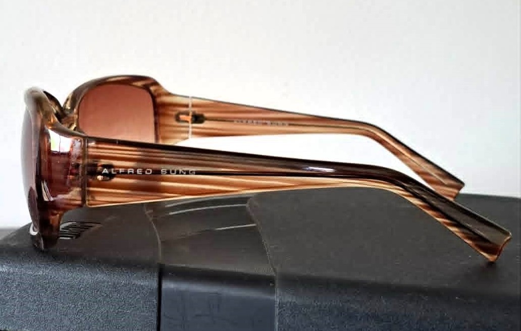 Vintage Alfred Sung Oversized Sunglasses Brown Striped Y2K Shade - photo 3
