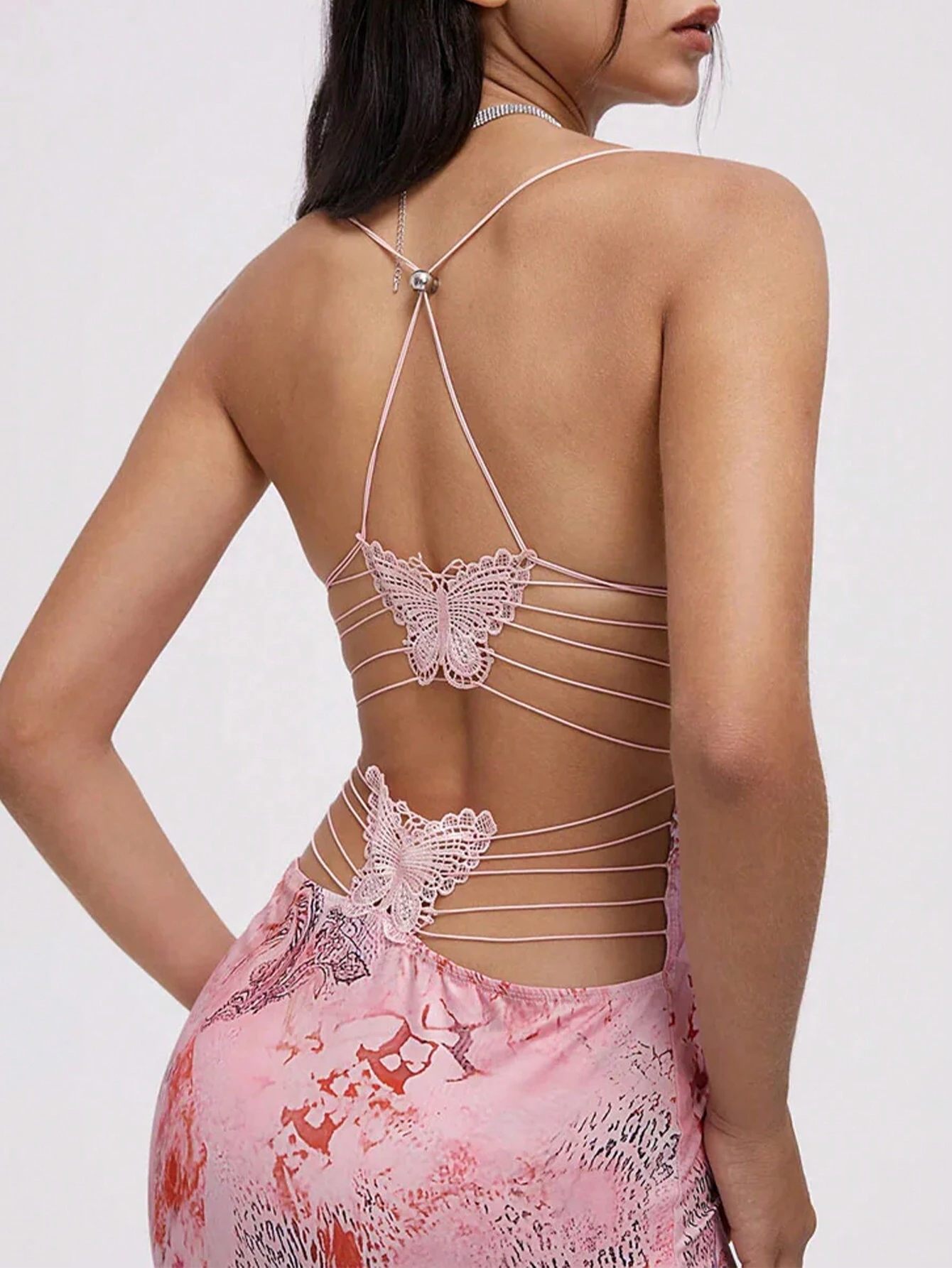 Pink Dragon Print Satin Slip Maxi Dress Summer Y2K Bodycon - photo 3