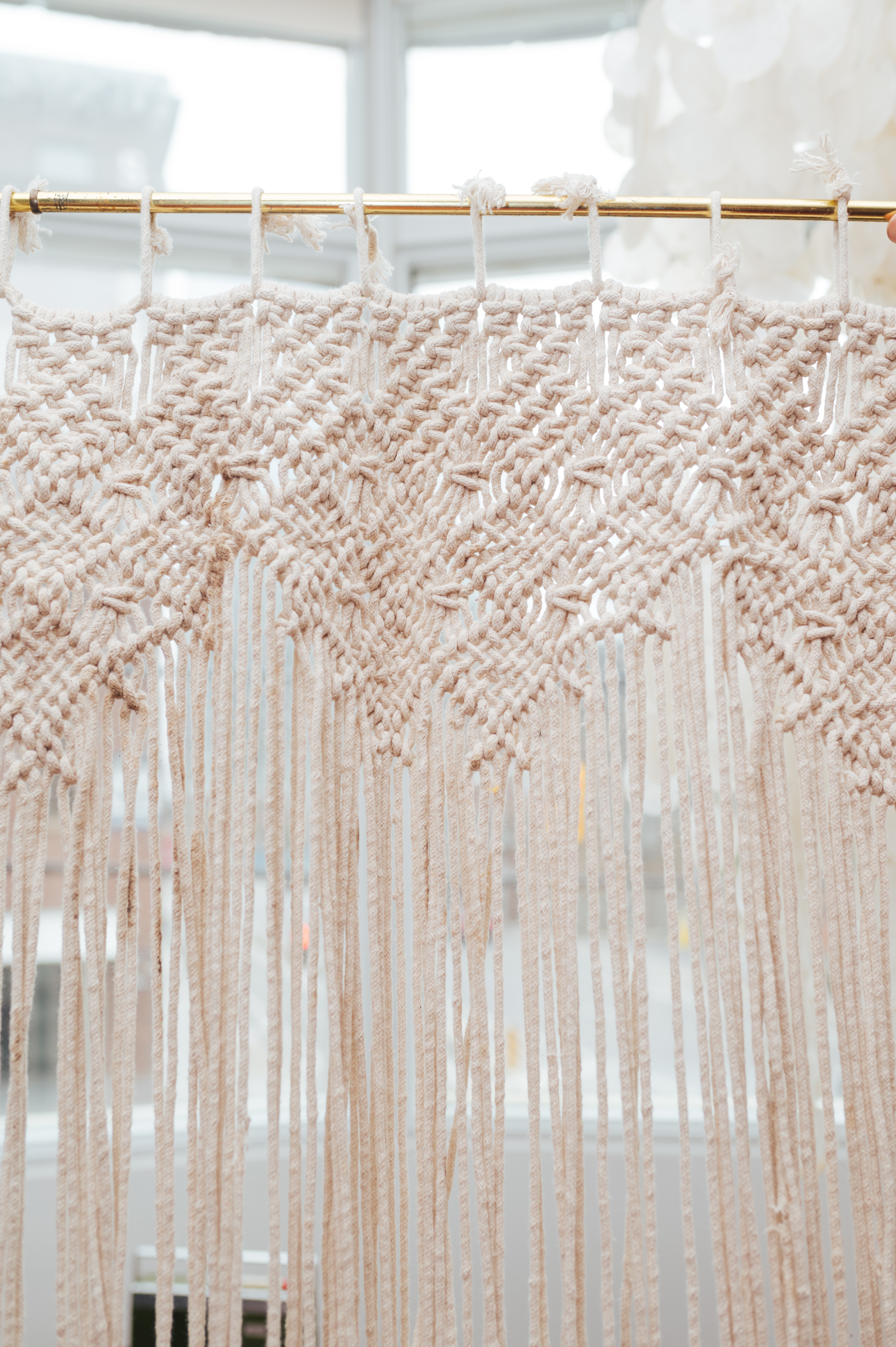 1970s Macramé Hanging Divider / Wall Hanging with Brass Rod - photo 4