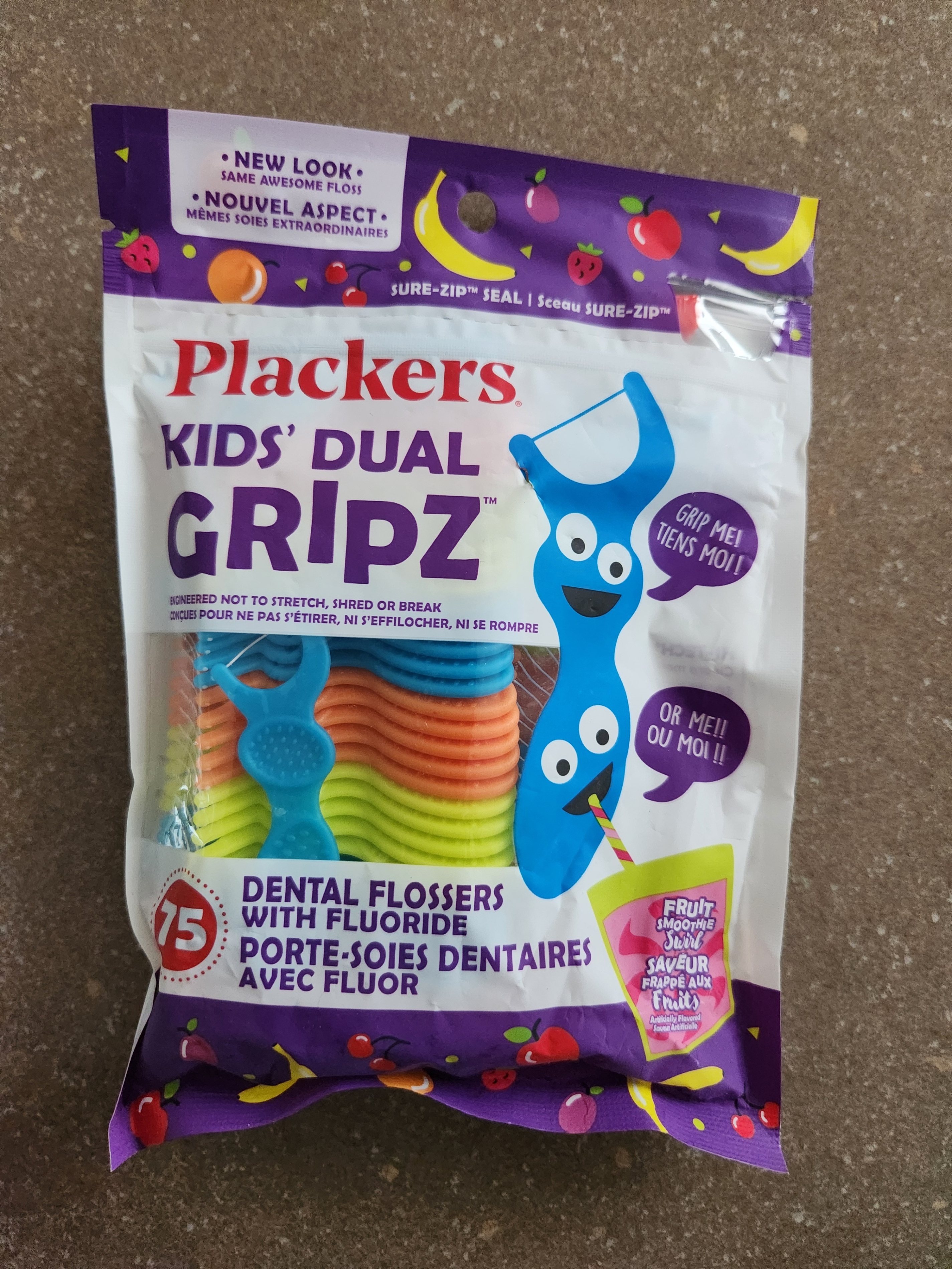 Plackers Kid's Dual Grip Fruit Smoothie Swirl Dental Floss, 75ct