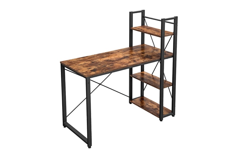 Rustic Wood and Metal Computer Desk with Shelves