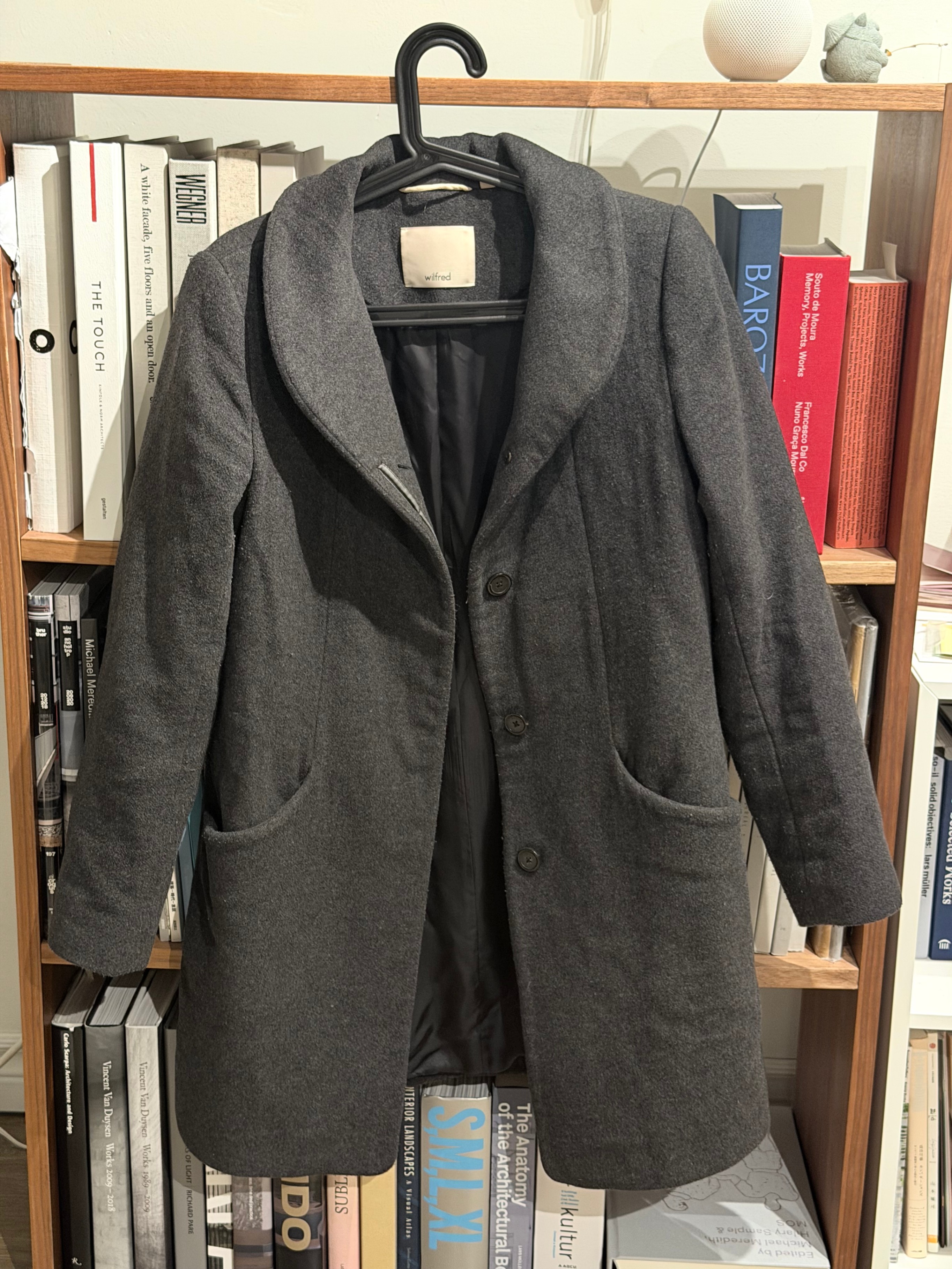 Aritzia Wilfred Charcoal Colour Cocoon Wool coat