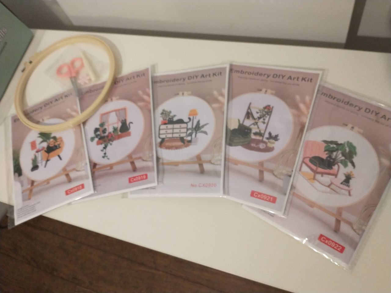 Set of 5 Cute Cat Embroidery Kits - New