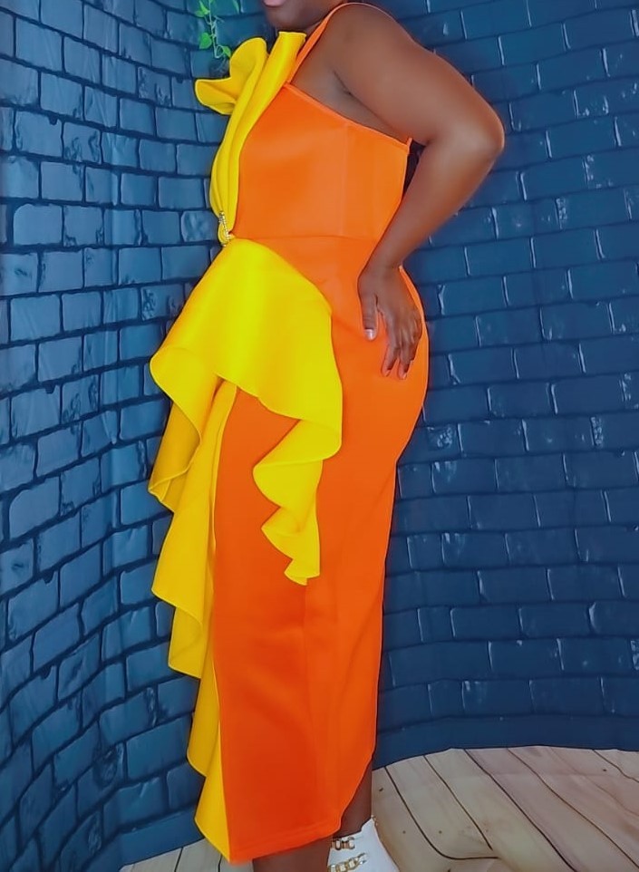 Orange and Yellow Ruffle Dress with Buckle - photo 3