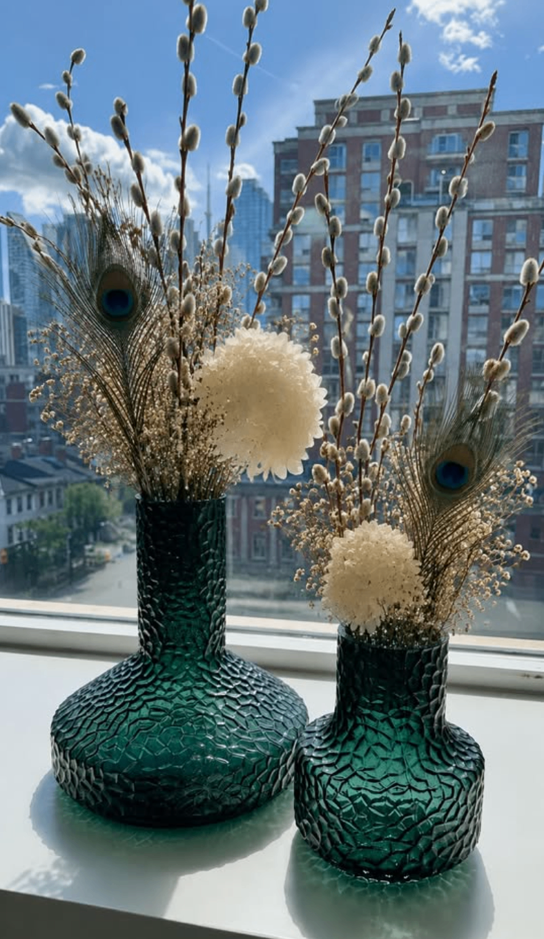 Jolene Green Glass Vases — Textured Glass (Brand New)