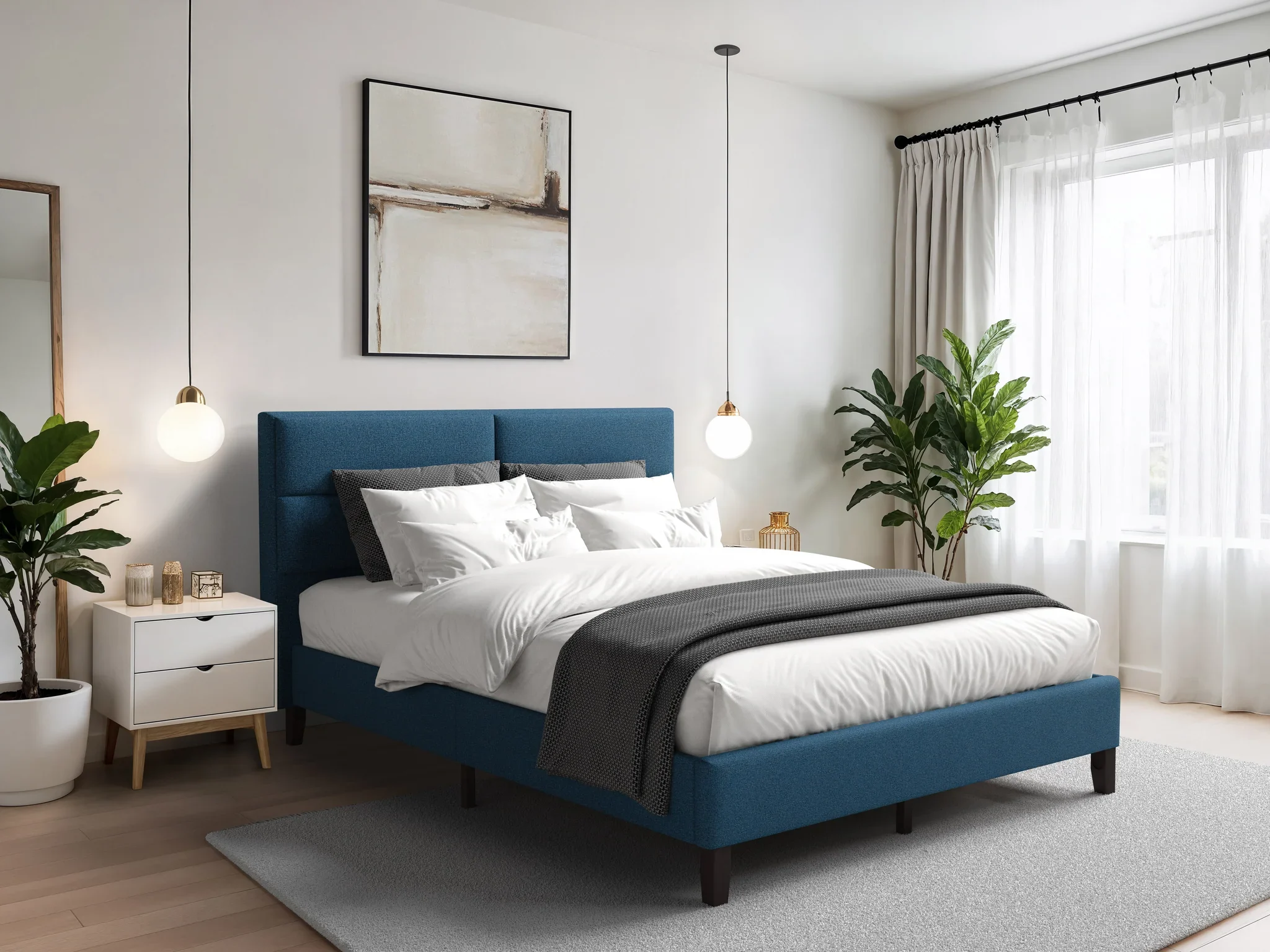 Ocean Blue Queen Platform Bed | No Box Spring Required | BNIB