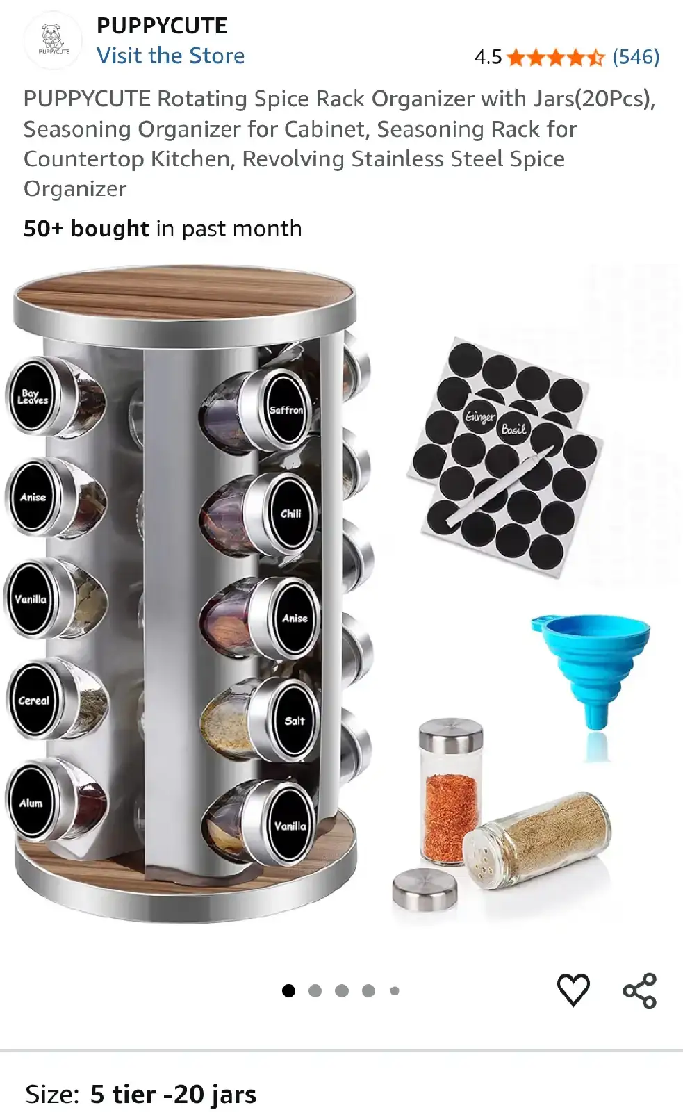 PUPPYCUTE Rotating Spice Rack Organizer with 20 Jars