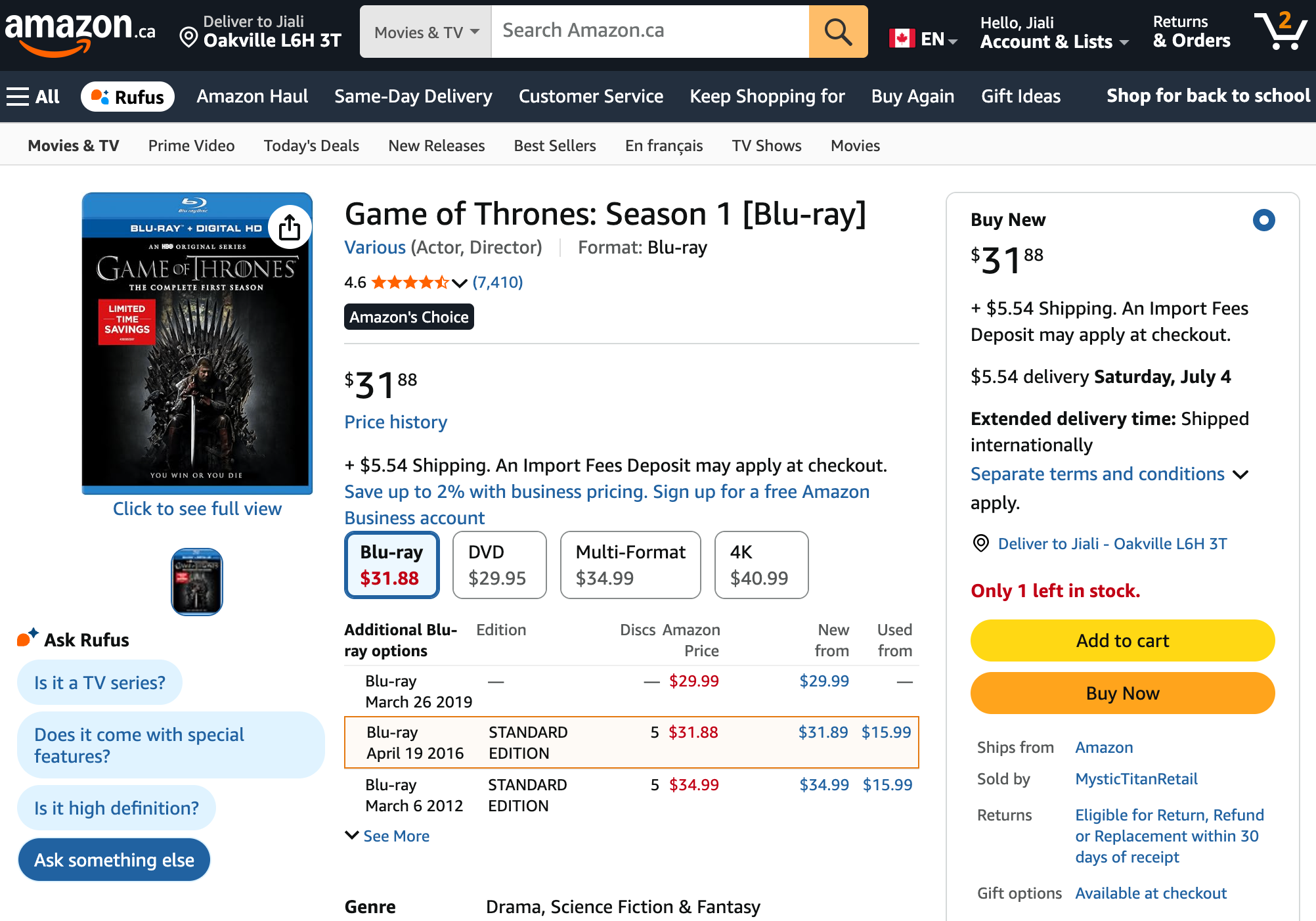 Game of Thrones: The Complete First Season Blu-ray + Digital HD - photo 2