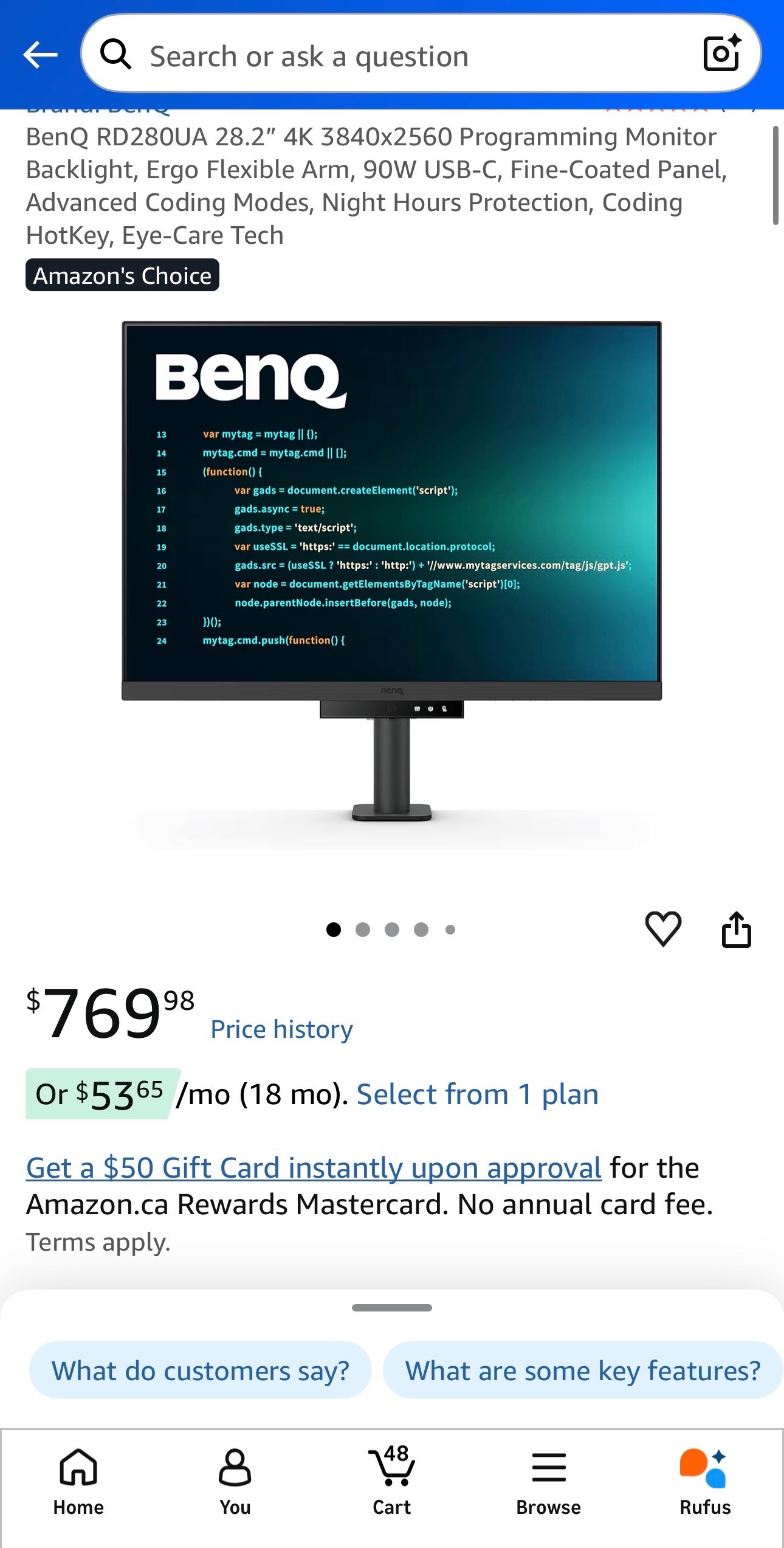 BenQ 28” 4K Programming Monitor Coding Hotkey Ergo Flexible Arm