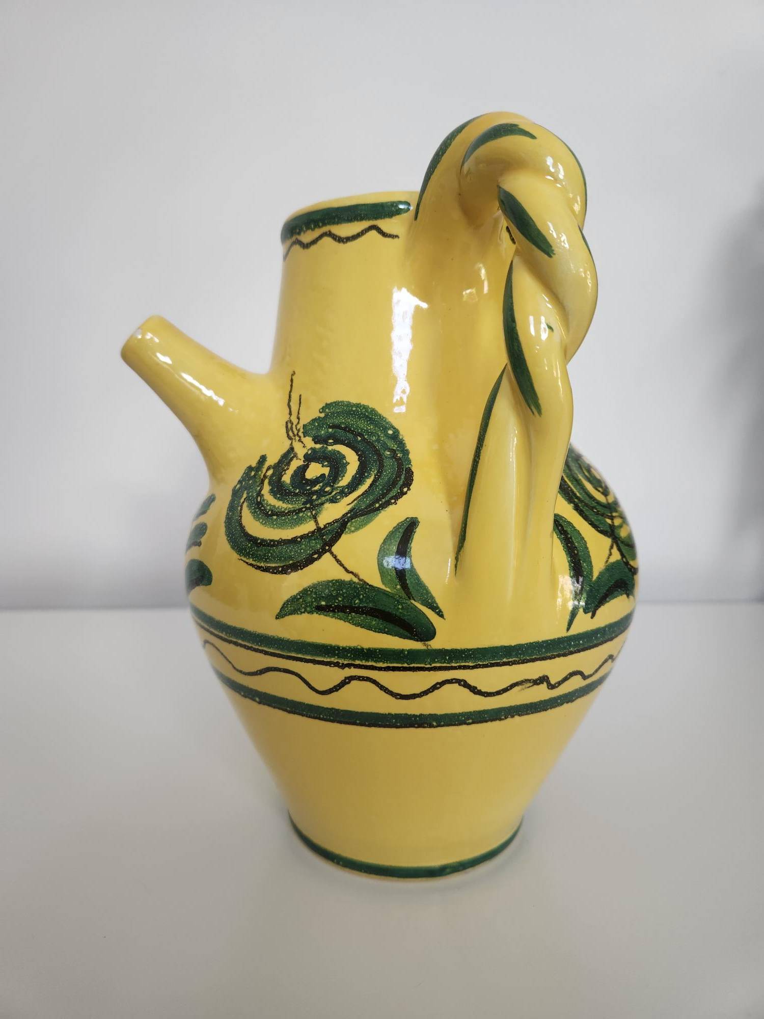 Vintage Italian Artisan Yellow & Green Vase / Spouted Jug - photo 4