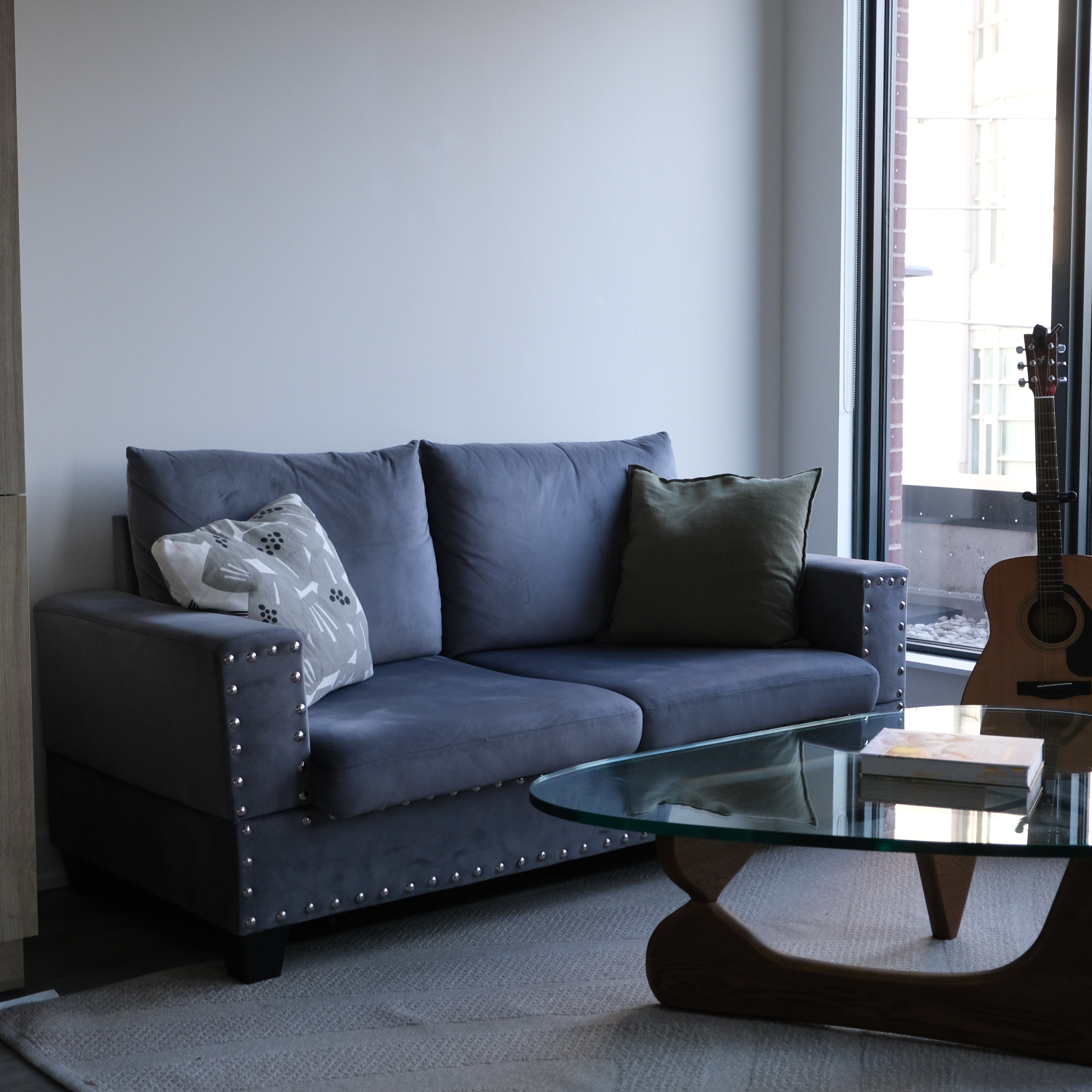 Grey Loveseat Sofa with Studs