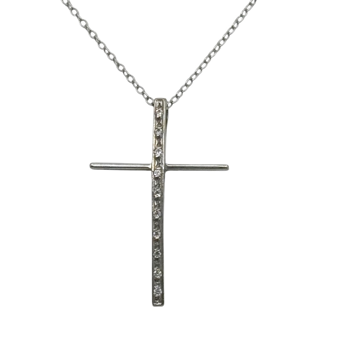 14k white gold cubic zirconia cross Pendant - GM1203 - photo 2