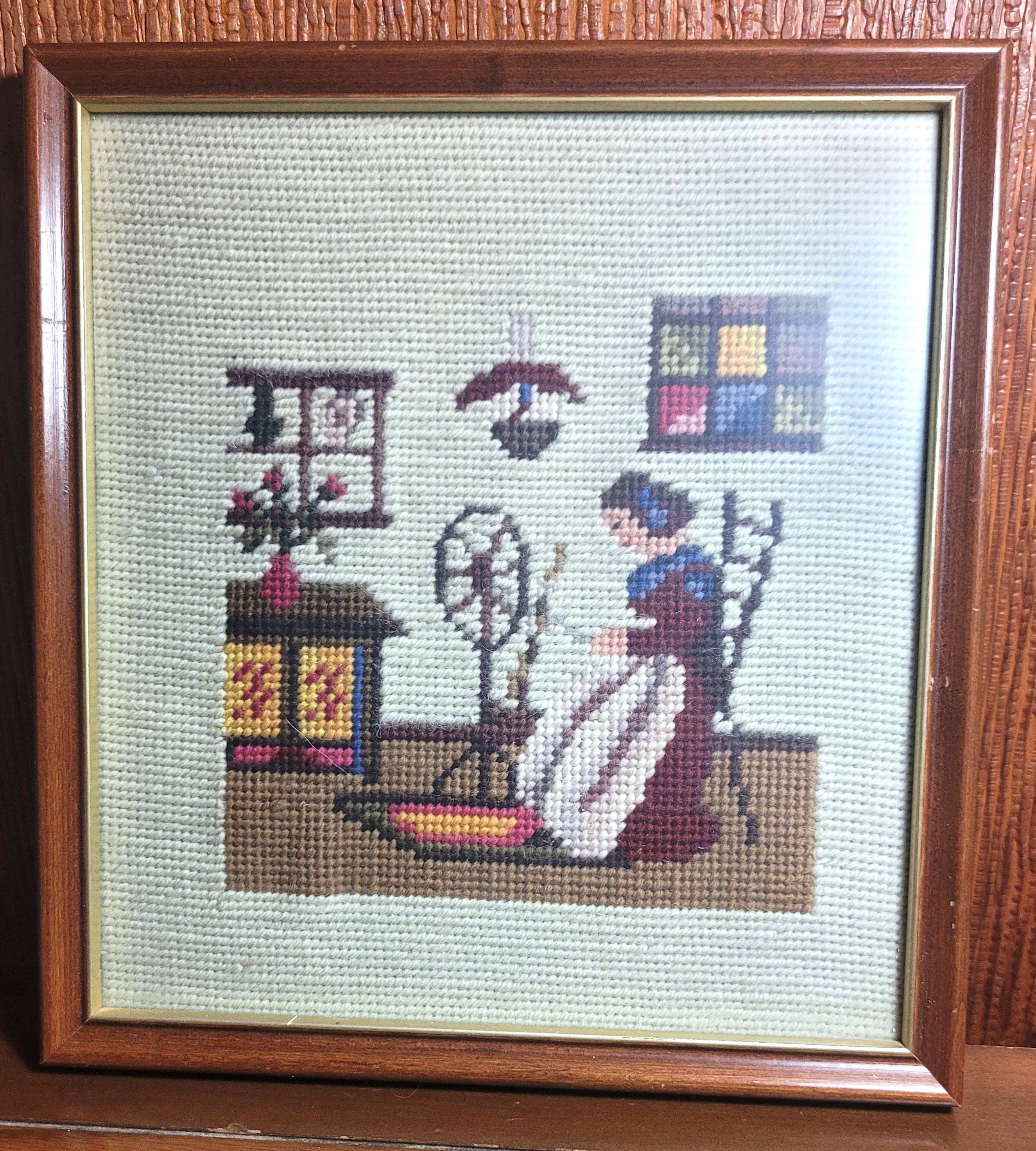 1976 Colonial Needlepoint Framed Art Pair of Framed Stitch Art - photo 3