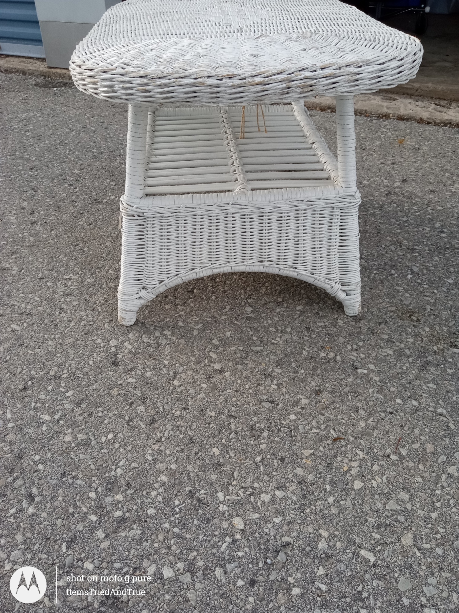 White Wicker Coffee Table – Oval Top with Lower Shelf - photo 4