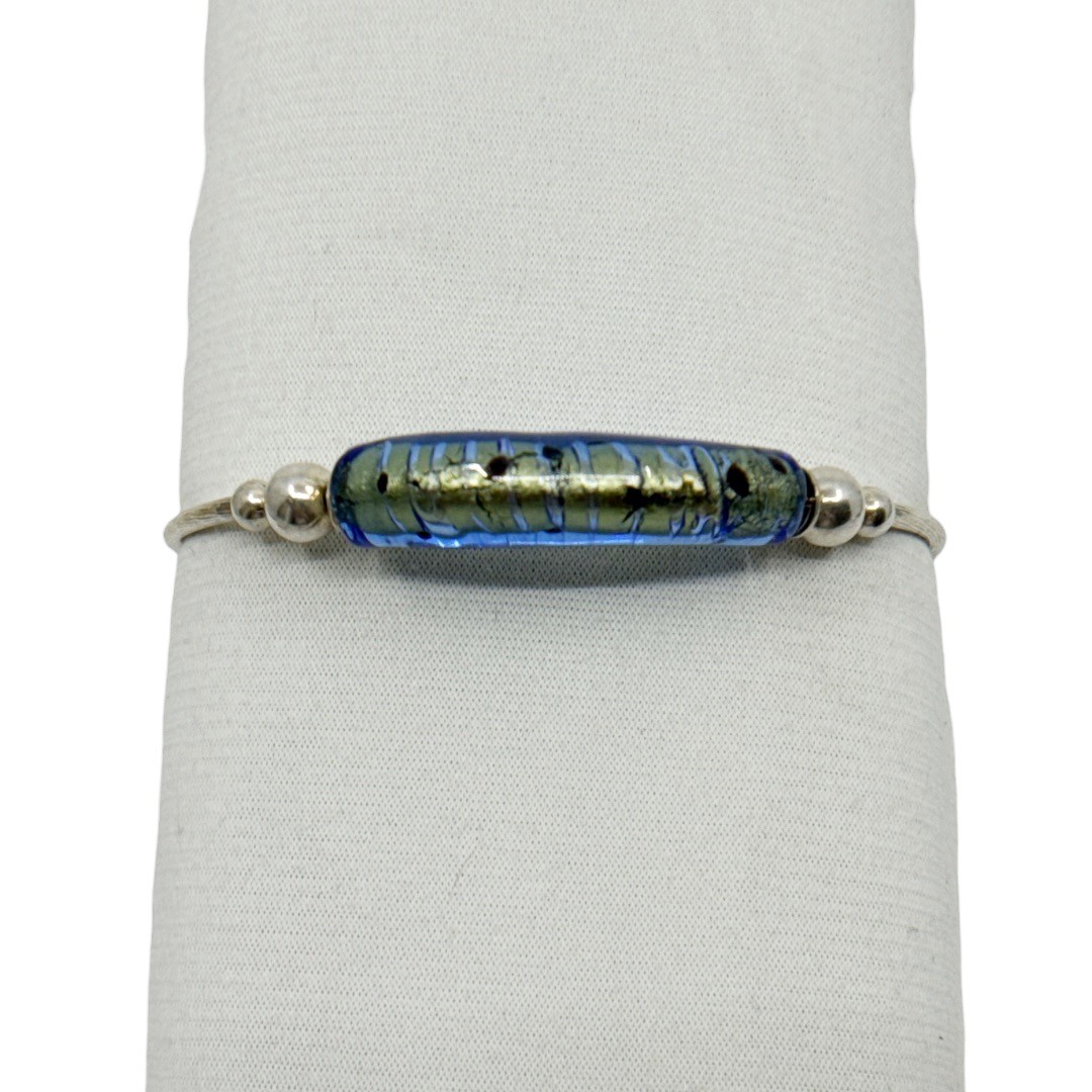 Italian sterling silver foil glass bead cuff bracelet - GM335 - photo 4