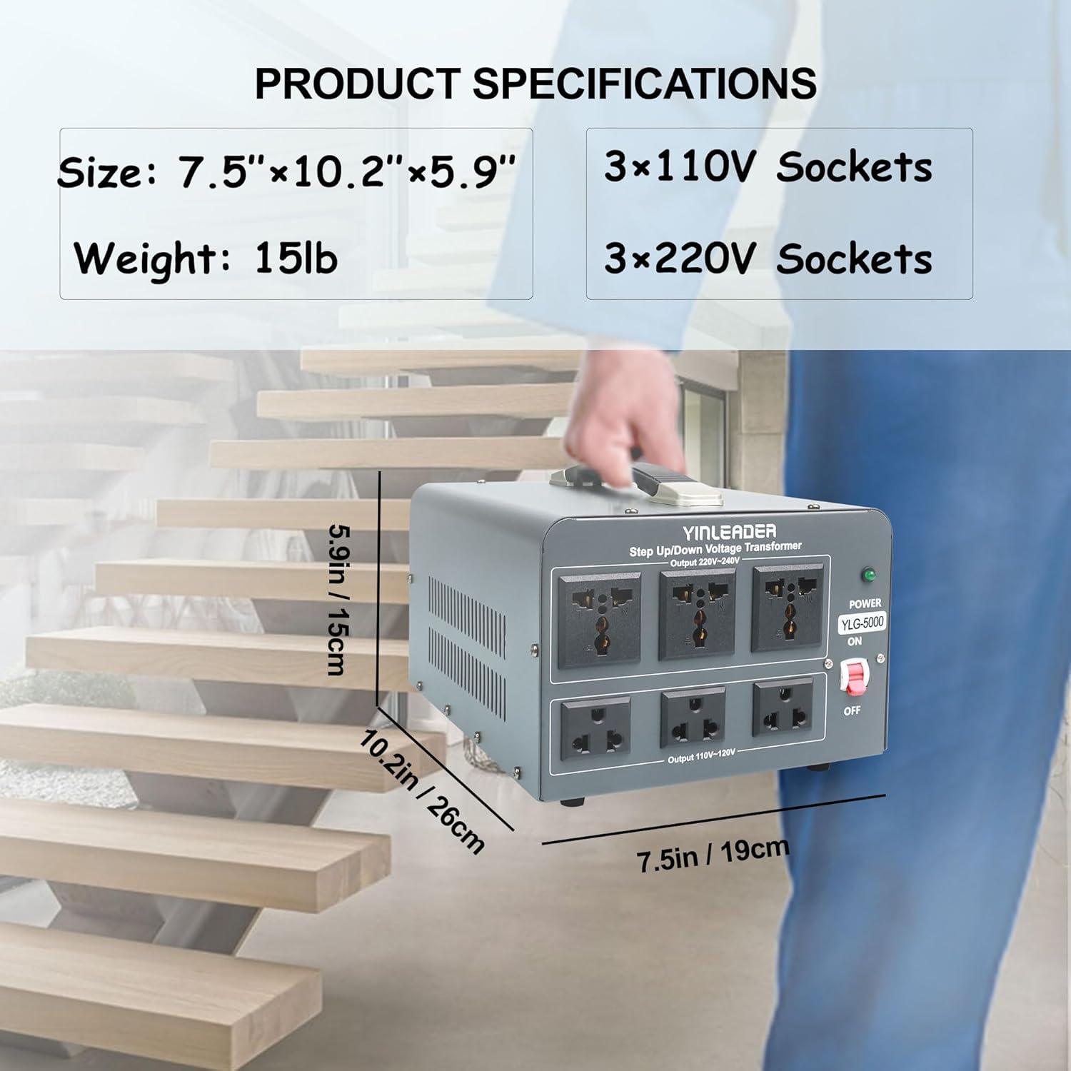 Yinleader 5000 Step Up/Down Transformer 110/120 Volt - photo 5
