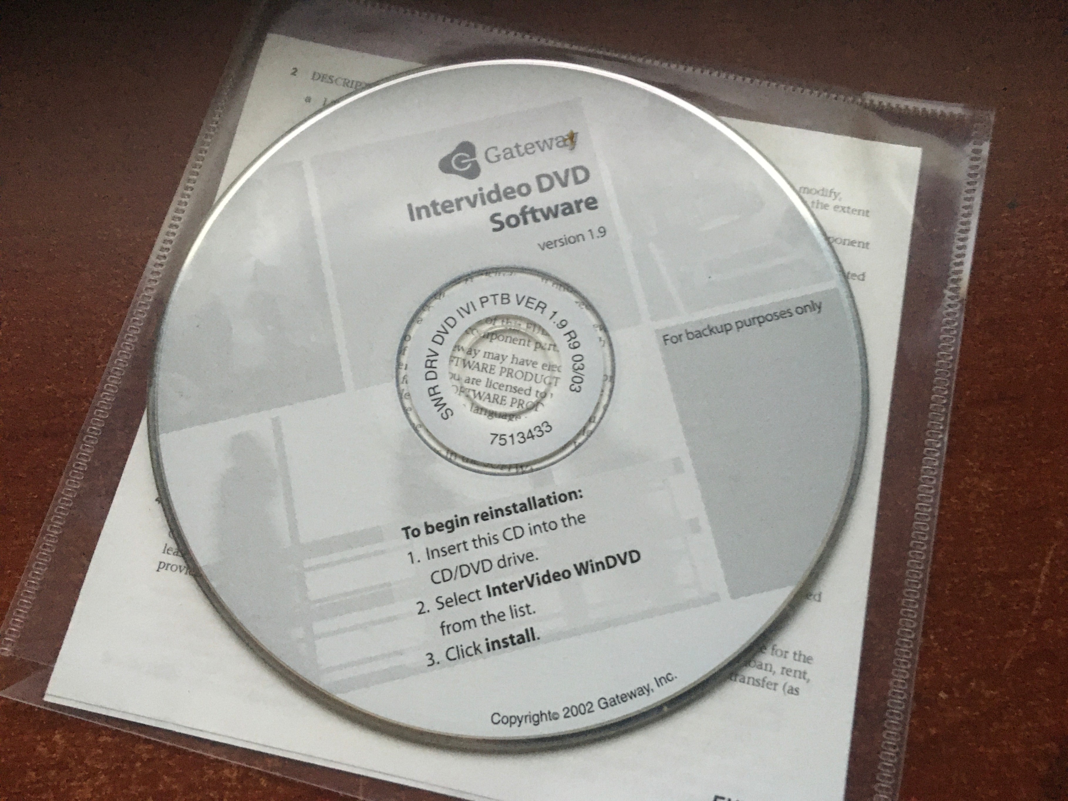 Gateway Intervideo DVD Software Version 1.9 CD