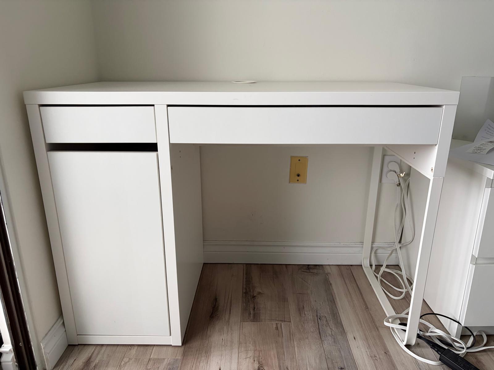 White Desk with Drawer and Cabinet