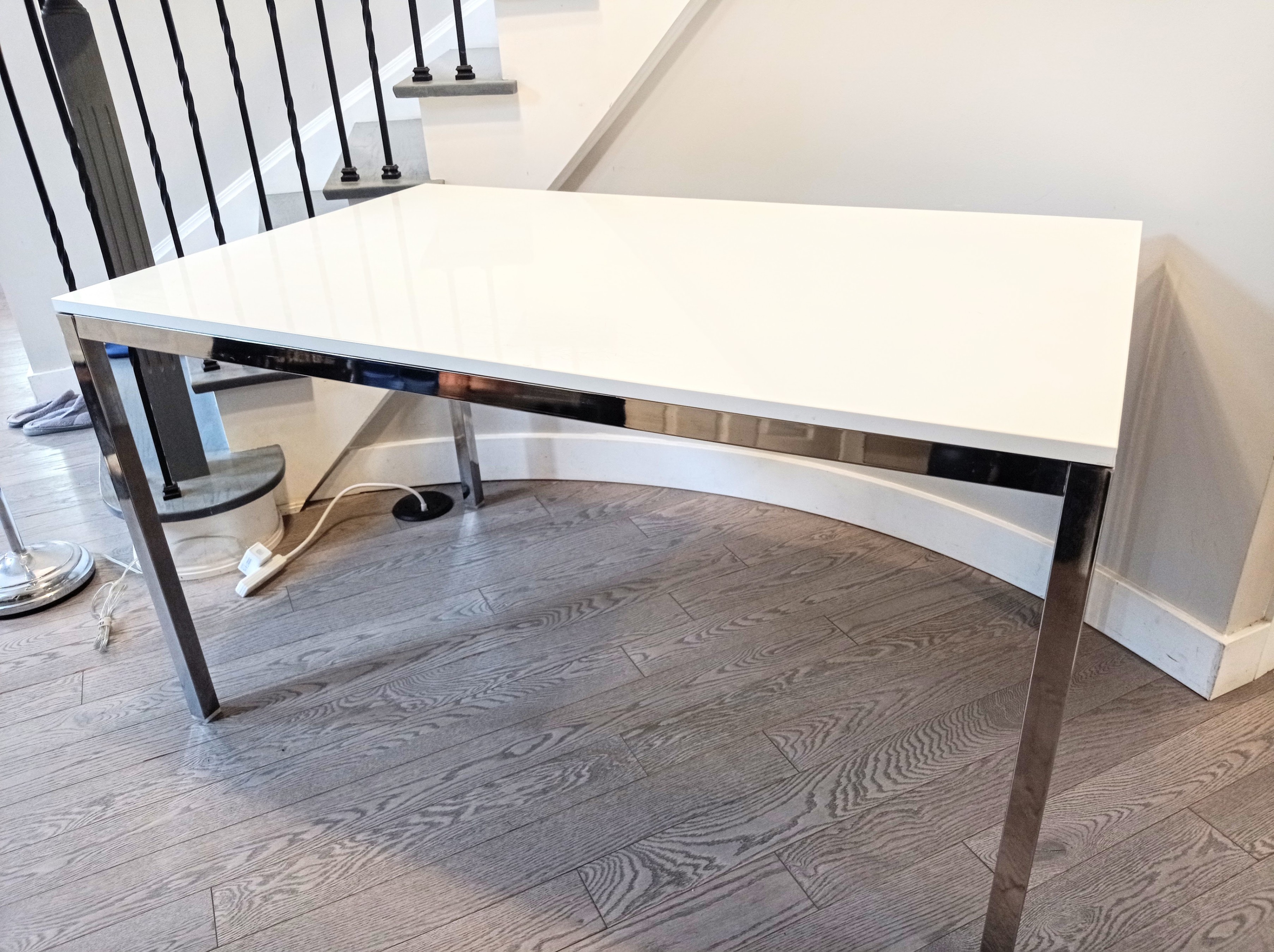 IKEA TORSBY Desk / Table – Modern White Gloss & Chrome Finish
