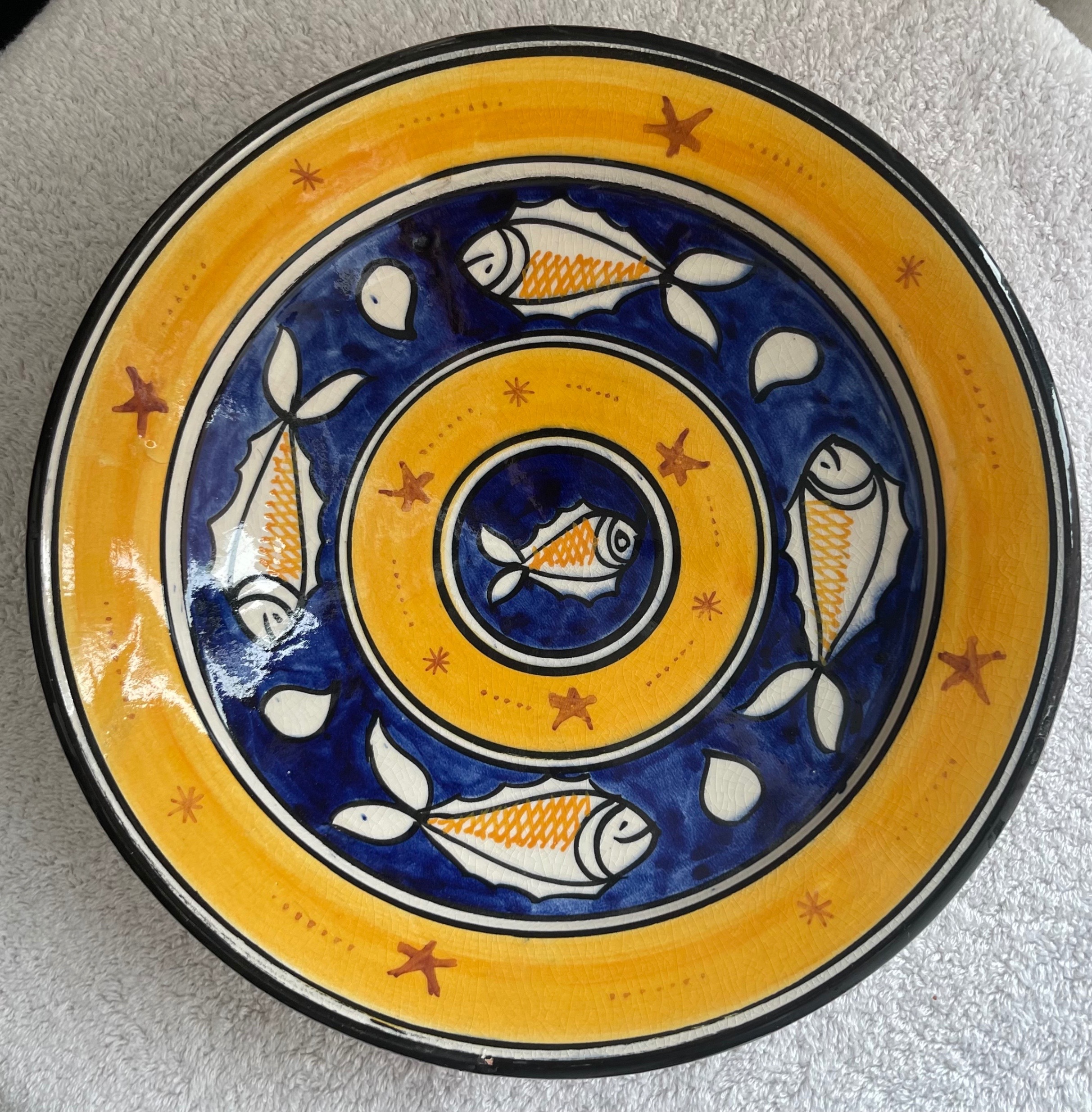 Vintage Safi Moroccan Hand-Painted Ceramic Fish Bowl (10.25") - photo 3