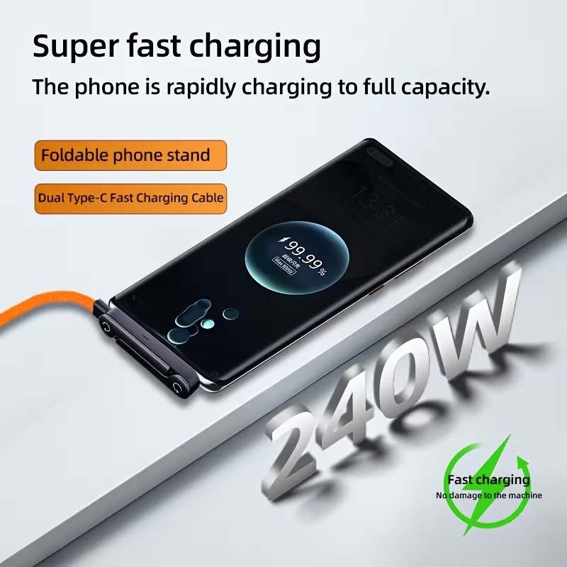 240w Braided Fast Charge Cable with Built-in Phone Stand - photo 3