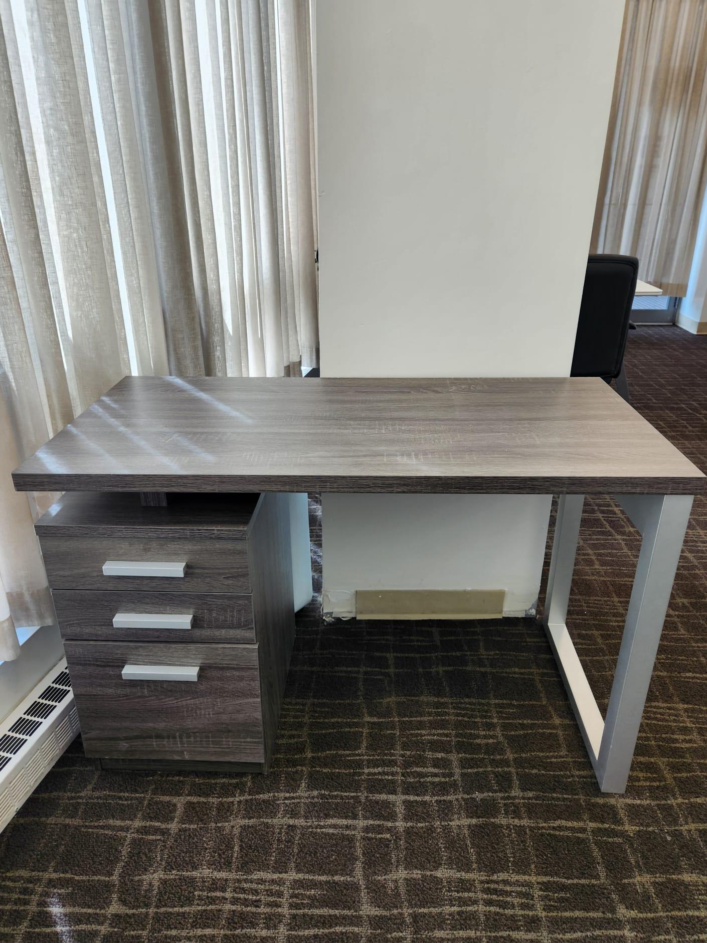 Reversible Distressed Grey Modern Desk with 3 Drawers - photo 2