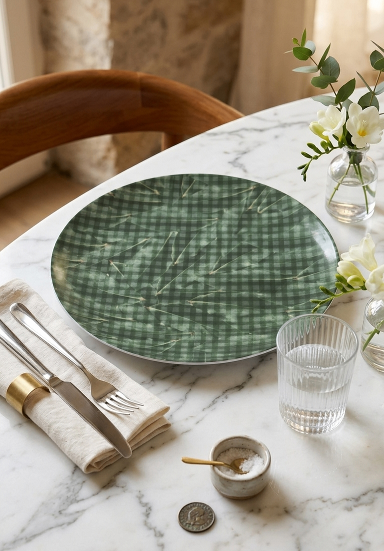 Green Checkered Ceramic Serving Platter