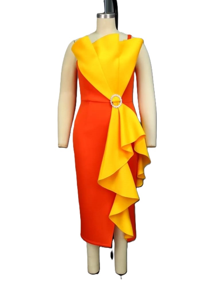 Orange and Yellow Ruffle Dress with Buckle - photo 4