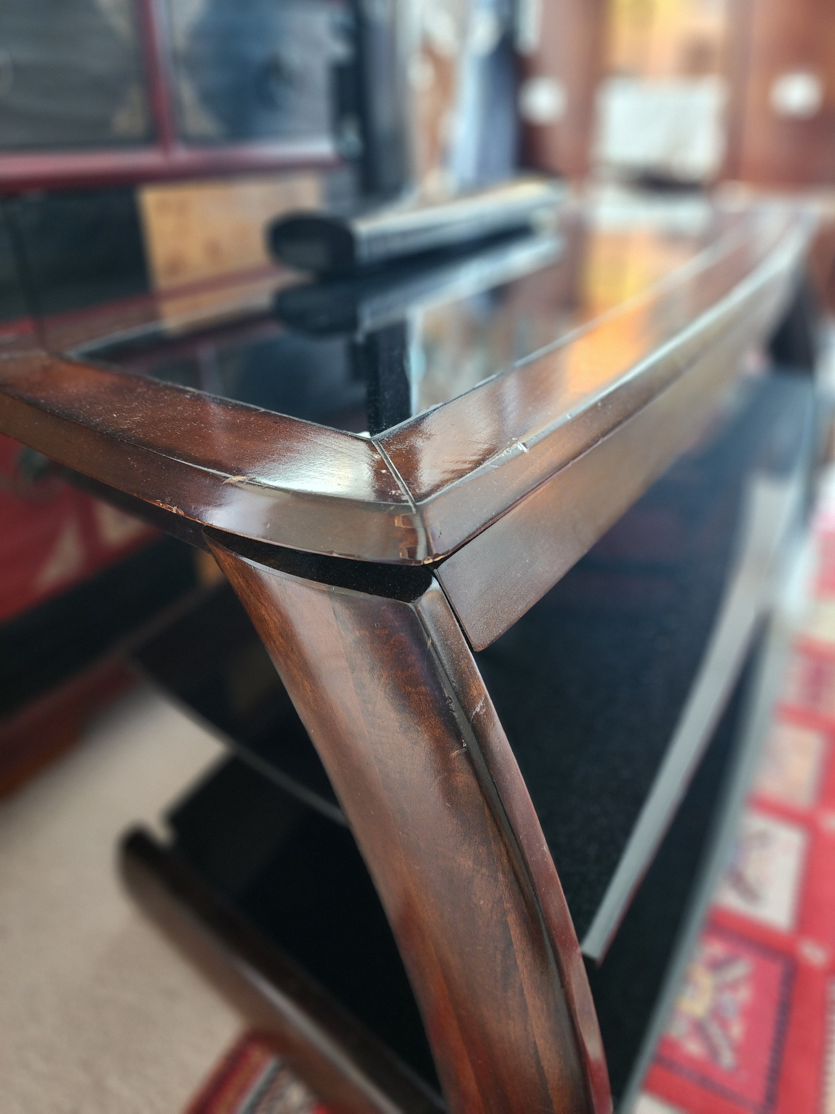 Wooden Entertainment Stand with Glass Shelves