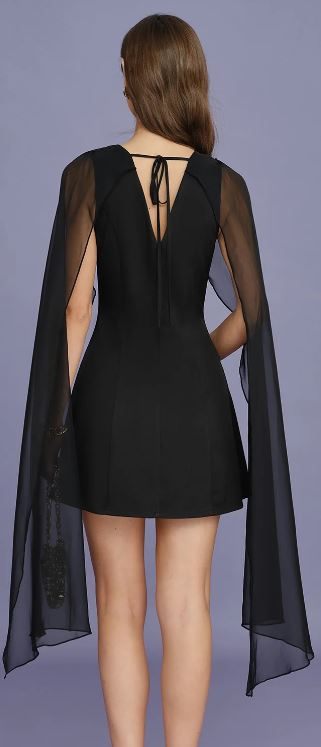 Black Boat Neck Flowy Mini Dress - photo 3