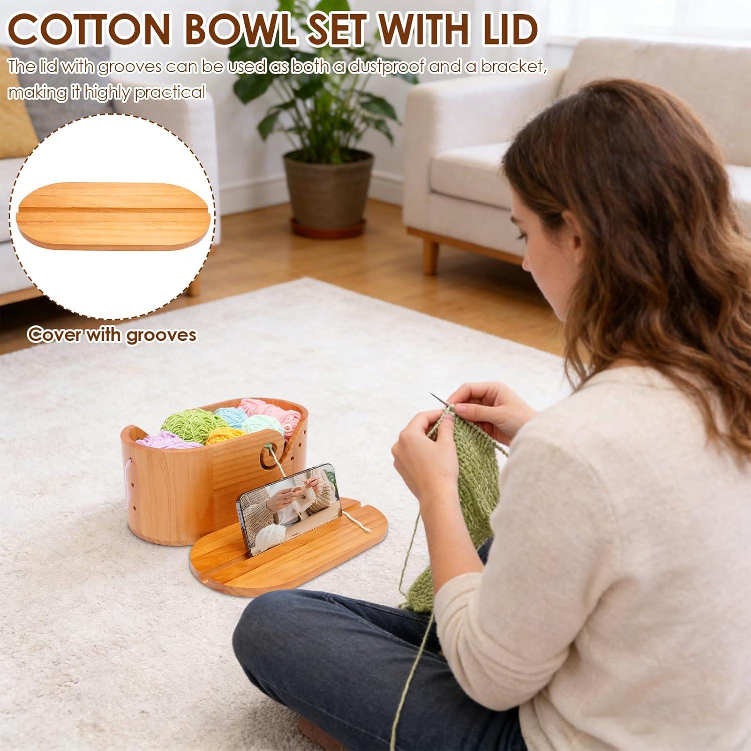 Oval Yarn Bowl Crochet Holder Wooden Yarn Bowl with Lid - photo 5
