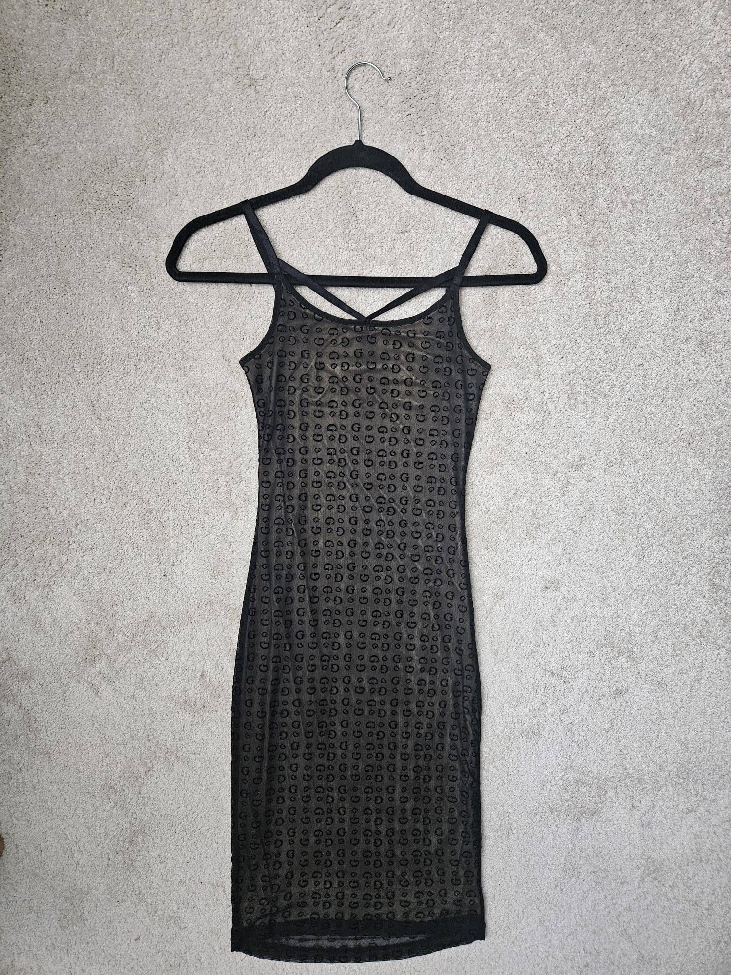 GUESS Monogram Logo Mesh Strappy Bodycon Dress