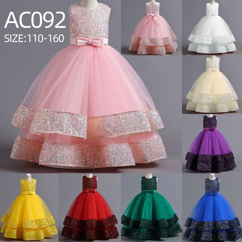 Girls' Sequin Tiered Tulle Dress :AC092